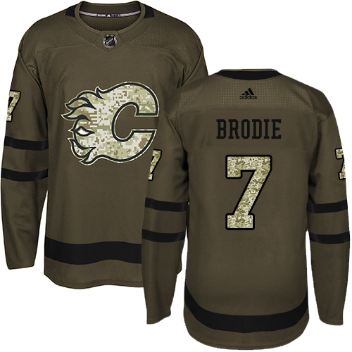 Adidas Flames #7 TJ Brodie Green Salute to Service Stitched Youth NHL Jersey
